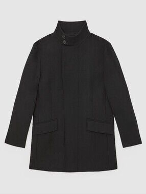 Reiss Riot Wool-Blend Stand-Collar Coat in Black Men's Large
